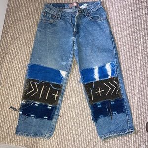 RE-Worked VTG 550 sz 28 crop Patchwork Levi's Reworked Upcycled textural patches